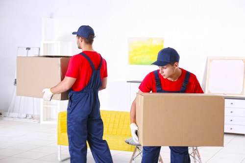 Removal team planning a move in Blackfriars near central London buildings