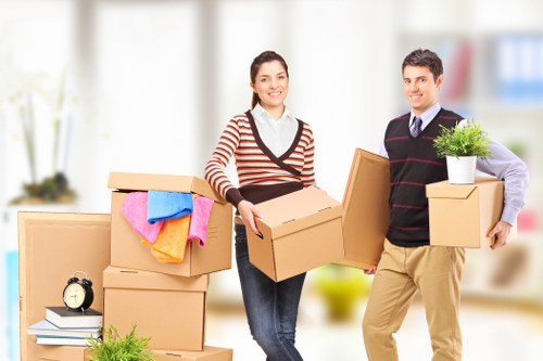 Commercial furniture and equipment being prepared for office removals